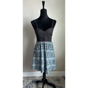 Vintage Y2K Forever21 Women's Cut Black Teal Bustier Zip Back Mini Dress Size XS